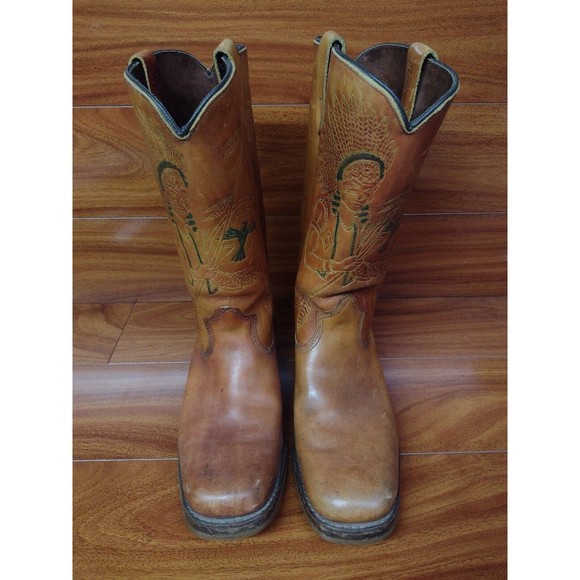 Vintage Genuine Leather 60\'s Texas Boot Co. Rodeo Native Inspired Cowboy Boots main image 9